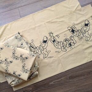 Vtg 70s Henry Syverson Laughing Men Cartoons Cal King Sheet Set Tan Black Pequot